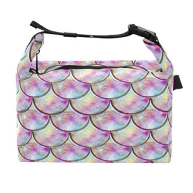 Imagem de STAYTOP Linda lancheira colorida com escamas de sereia com fivela, lancheira isolada para meninos e meninas, lancheira térmica para trabalho escolar