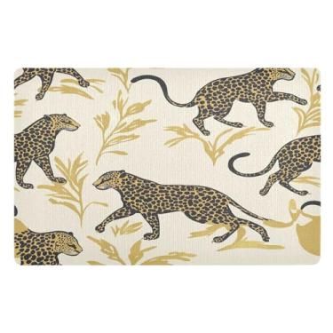 Imagem de STAYTOP Tapete de porta de leopardo e folha, entrada externa, 81 x 50 cm, tapete de boas-vindas ao ar livre/interno, tapetes de banho fofos, capacho frontal antiderrapante para entrada, pátio, áreas