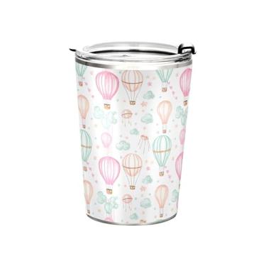 Imagem de xigua Balões de ar quente copo de 350 ml com tampa e canudo, copo de café isolado a vácuo de aço inoxidável, caneca de viagem de parede dupla para bebidas quentes e frias