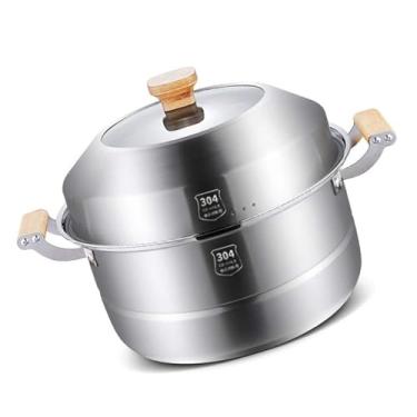 Imagem de Panela a vapor de 2 camadas - Panela grande com tampa, panela com revestimento antiaderente, panela de aço inoxidável 304 comercial/doméstica, adequada para fogão a gás/fogão de indução (cor única