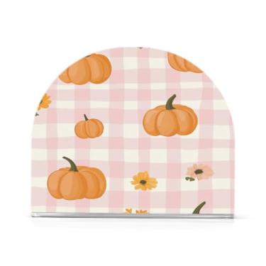 Imagem de Wassud Abóboras e flores porta-guardanapos de acrílico, dispensador de guardanapos de papel moderno em forma de U para mesa, cozinha, sala de jantar, bancada 1 peça (comporta 50-60 guardanapos)