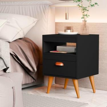 Imagem de Kit 2 Mesa De Cabeceira Quarto Criado Com Gaveta Puxador (Preto)