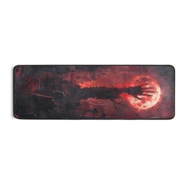 Imagem de Burbuja Tapete de Halloween Tumb Red Moon Runner 61 x 183 cm, tapete lavável antiderrapante com suporte de borracha, tapete para sala de estar, corredor, decoração de casa