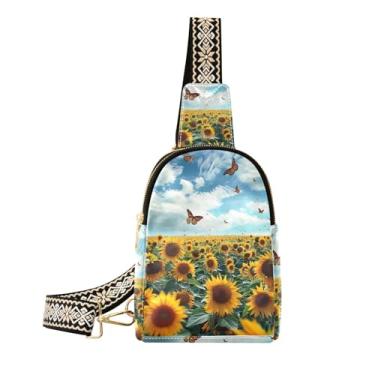 Imagem de CEBUGI Bolsa tiracolo feminina pequena de girassol borboleta de couro, pochete transversal para trilhas, viagens ao ar livre
