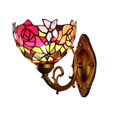 Imagem de Arandela de parede estilo Tiffany de 8 polegadas com rosas, vintage, floral, artesanal, em vitral, para cabeceira, ideal para quarto, sala de estar e corredor.