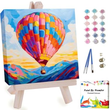 Imagem de Artunion Kit de pintura emoldurada por números para adultos iniciantes e crianças de 8 a 12 anos, pintura de balão de ar quente por número com moldura, kit de pintura abstrata por números em tela 25 x