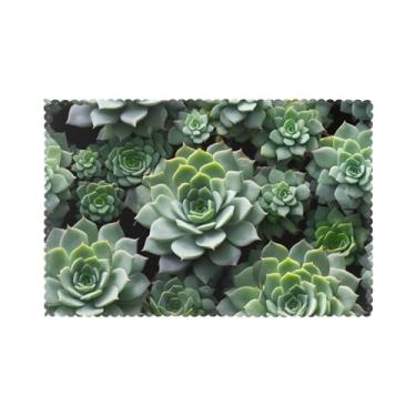 Imagem de Jogo americano com estampa de suculentas verdes para mesa de jantar, conjunto de 6 resistentes ao calor, fácil limpeza para uso diário