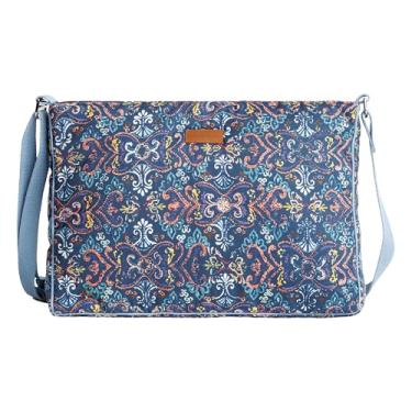 Imagem de Maison d' Hermine Bolsa de mão de algodão com alça de ombro ajustável, bolsa transversal com zíper e bolsos deslizantes, 61 - Oris - Azul, 14.2" L x 3.9" W x 10.2" H (Hand Bag), Oris - Azul