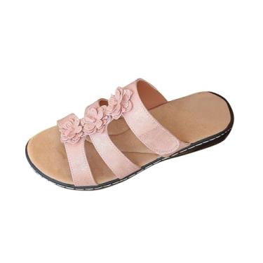Imagem de Chinelos femininos fashion verão cor sólida sola grossa praia boca de peixe chinelos casuais slide vários tamanhos para mulheres, rosa, 39