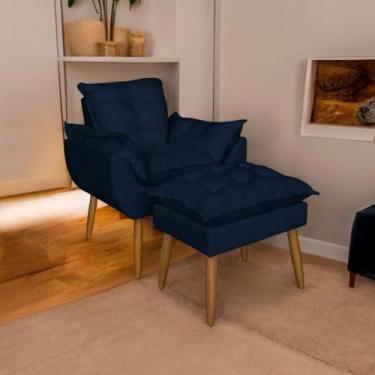 Imagem de Kit Poltrona Amamentação com Puff Pés Palito - Conforto e Modernidade para Sala e Quarto (Azul Marinho)