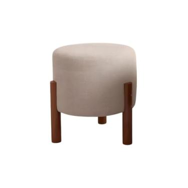 Imagem de Kit 2 Puffs Decorativos Luxo em Linho para Sala e Escritório Puff Redondo Moderno Suporta até 150kg Escolha a Cor (1 Puf Bege)