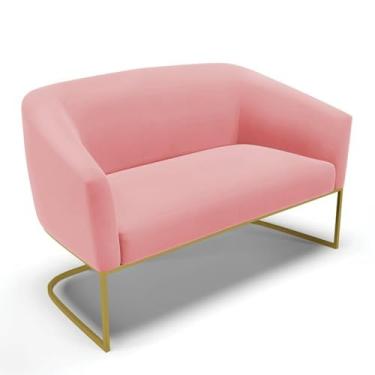 Imagem de Sofá Namoradeira 2 Lugares Suede com Base Industrial Dourada Sofisticação e Conforto para Sala de Estar (Rose)