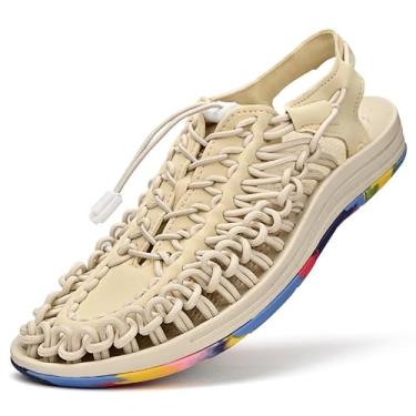 Imagem de Sandálias esportivas de corda para homens, sapatos de pescador, sandálias de praia masculinas feitas à mão, confortáveis e leves, Bege - arco-íris, 42