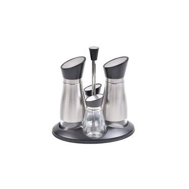 Imagem de Galheteiro e saleiro Kenya em inox e vidro 4 peças