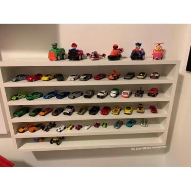 Imagem de Prateleira Organizadora de Parede para Miniaturas e Carrinhos, MDF Branco, 60x40x10cm, Montada com Suporte de Fixação