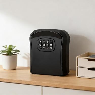 Imagem de Caixa de bloqueio de chave SAFE, caixa de bloqueio de combinação para armazenamento de chaves de casa, cofre de chave de segurança com código mutável (preto, meio)