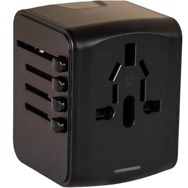 Imagem de Navegat, Adaptador de tomada universal, 3 entradas USB A e 1 tipo C, compatível com mais de 150 países, Carregamento simultãneo de até 5 dispositivos, Bivolt, Preto