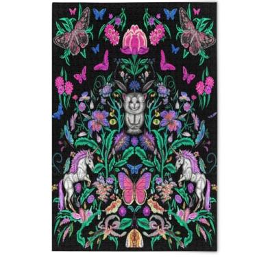 Imagem de Quebra-cabeças adultos borboletas pretas flores unicórnios 500 peças, presentes para amantes elefantes brancos arte divertida quebra-cabeças adultos flor pintura animal, 500 peças, 52 cm x 37,8 cm
