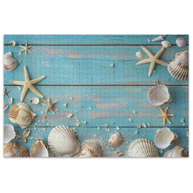 Imagem de Quebra-cabeça de conchas de madeira, estrela-do-mar, 500 peças para adultos, brinquedo de arte, quebra-cabeças exclusivos, presentes de festa de elefante branco