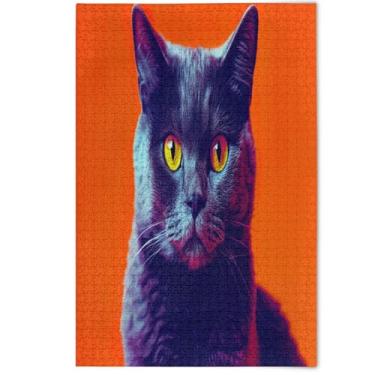 Imagem de Quebra-cabeça de gato fofo preto laranja 500 peças presentes engraçados para amantes de quebra-cabeças, quebra-cabeça criativo pintura de arte animal, 500 peças, 52 x 37,8 cm