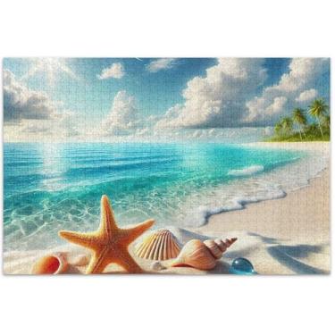 Imagem de Quebra-cabeça de estrela do mar com concha costeira 500 peças para adultos, presentes natureza, quebra-cabeças, arte, brinquedo, pintura, 50 x 35 cm