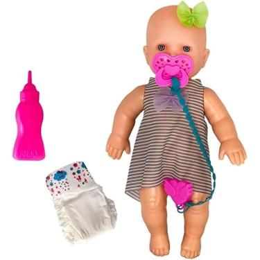 Imagem de Boneca Babidu Faz Xixi, 33cm, com Mamadeira, Chupeta e Fralda, para Crianças Acima de 3 Anos