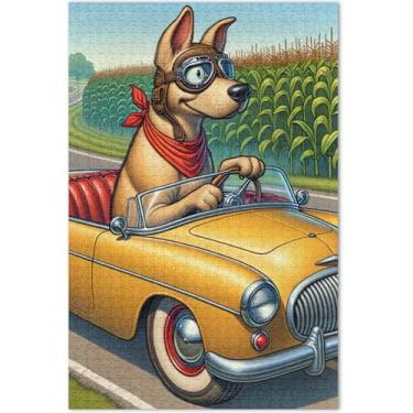 Imagem de Quebra-cabeça engraçado de 1000 peças para dirigir cachorro carro adulto arte animal flor natureza quebra-cabeça engraçado