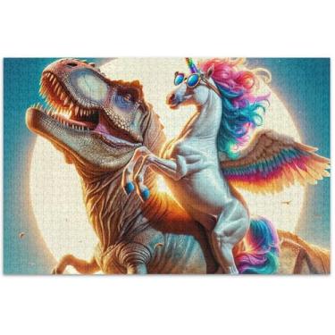 Imagem de Quebra-cabeça fofo de unicórnio dinossauro para adultos, 500 peças, decoração de casa, arte, inverno, cena, quebra-cabeça, presentes, 51 x 35 cm