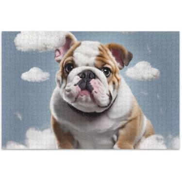 Imagem de Quebra-cabeças adultos com estampa de buldogue fofo, 1000 peças, presentes de jogos para a família, arte divertida, quebra-cabeça flor, pintura animal, 75 x 40 cm