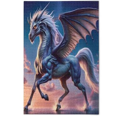 Imagem de Quebra-cabeça arte cavalo drangon legal 1000 peças para adultos cenário estético arte floral criativo divertido presentes adultos presentes engraçados para amantes de quebra-cabeças, 1000 peças, 75 cm