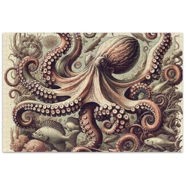 Imagem de Arte de polvo vintage 1000 peças quebra-cabeças para adultos presentes para elefante branco jogo paisagem quebra-cabeça animal floral