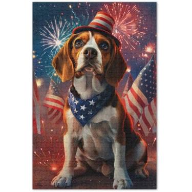 Imagem de Quebra-cabeça para adultos com bandeira americana de cachorro beagle, 1000 peças, presentes de elefante branco, quebra-cabeças engraçados e divertidos, arte floral animal, 75 x 40 cm