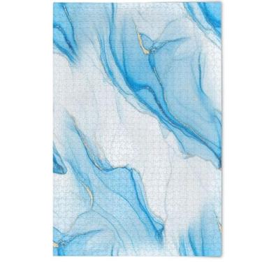 Imagem de Quebra-cabeça 500 peças de arte animal fofo impressão de arte estética azul mármore simples difícil quebra-cabeças elefante branco presentes engraçados, 500 peças, 52 cm x 37,8 cm