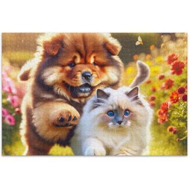 Imagem de Cute Ragdoll Chow Chow Cachorro Adultos Quebra-cabeça 1000 peças Arte Colorida Animal Cena Inverno Puzzles Elefantes Brancos Presentes, 75 x 40 centímetros