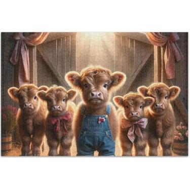 Imagem de Quebra-cabeça fofo de bovino highland vaca bezerro 500 peças para adultos jogo tecnologia presentes paisagem quebra-cabeça arte pintura de brinquedo, 51 x 37 centímetros
