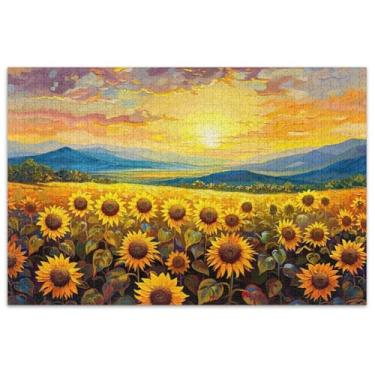 Imagem de Quebra-cabeça com paisagem de girassol, pôr do sol, adultos, 500 peças, pintura de belas artes, quebra-cabeças divertidos, amigos, família, jogos, presentes