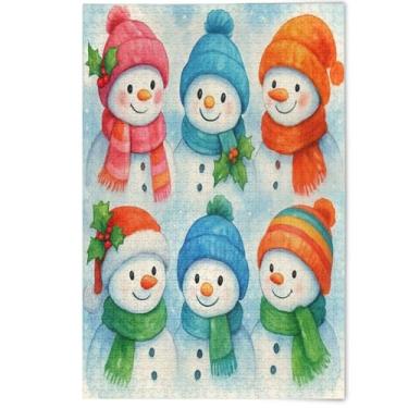 Imagem de Quebra-cabeça para adultos, 1000 peças, lindos bonecos de neve, aquarela, amantes de presentes, quebra-cabeça para família, presentes arte de paisagem floral, 1000 peças, 75 x 50 cm