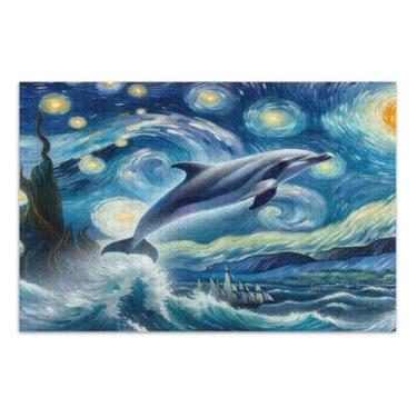 Imagem de Quebra-cabeça adulto Dolphin Starry Night 1000 peças, quebra-cabeças trippy para adultos, jogos para adultos