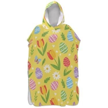 Imagem de Joisal Poncho de surfe para adultos trocador de roupa de praia com capuz toalha de banho leve unissex adulto poncho com capuz ovo de páscoa margarida tulipa amarelo