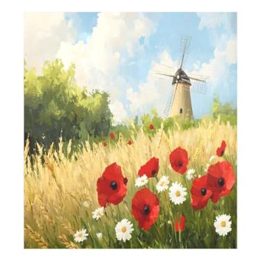 Imagem de Capa magnética para máquina de lavar louça de papoula e moinho de vento de flor, reutilizável, para lavadora e secadora, capa decorativa, descasque e cole a tampa da máquina de lavar louça, 58 x 66 cm