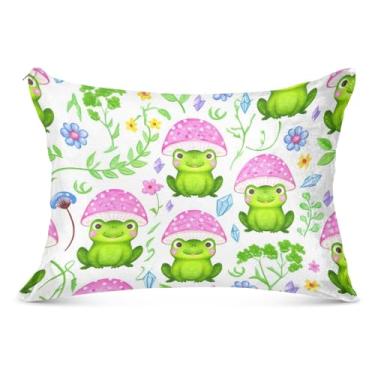 Imagem de Cute Green Frogs Pink Cogumelo Grande Flanela Capa de Almofada com Zíper Longo Padrão Queen King Capas de Travesseiro Corporal Cama Tamanho do Corpo, 53 cm x 137 cm