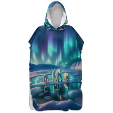 Imagem de Joisal Poncho de surfe de secagem rápida para trocador de roupas de banho de praia com capuz aurora ursos polares homens mulheres poncho com capuz