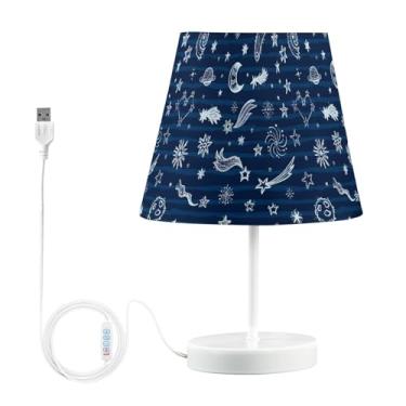 Imagem de Joisal Candeeiro de mesa de cabeceira Stars Comets Planets com abajur de linho, luminária de mesa regulável