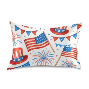 Imagem de Bandeiras americanas de cetim branco desenho animado fronhas legais resfriamento padrão king queen fronha personalizada cama fronha tamanho queen 76.2 cm x 50.8 cm