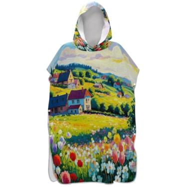Imagem de Joisal Poncho de surfe para mudança de roupão, toalha de banho com capuz, fofo, absorvente, adulto, ponchos para mulheres, flores em aquarela, floral, branco