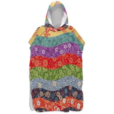 Imagem de Joisal Poncho de surf tradicional japonês ondas florais para adultos trocador de roupa de praia de secagem rápida para homens toalha de banho com capuz de praia