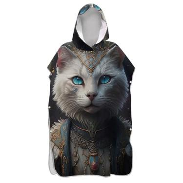 Imagem de TSENQUE Roupão com capuz de secagem rápida para adultos toalha de praia com capuz retrato floral gato branco real poncho masculino legal com capuz