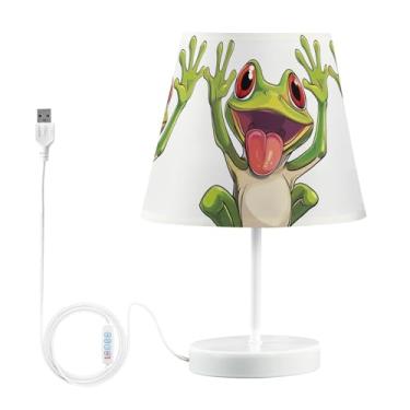 Imagem de Joisal Luminária de mesa Happy Green Frog regulável, lâmpada para dormitório com abajur lâmpadas de quarto para mesa de cabeceira