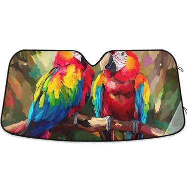 Imagem de Toldo de sol de papagaios coloridos para para-brisas de carro bonito personalizado retrátil caminhão carro para protetor de janelas dianteiras L, 144,8 cm x 80 cm