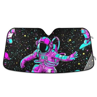 Imagem de Astronaut Space Dark Black Car Sun Shade Para-brisa Engraçado Personalizado Retrátil Acessórios de Carro Para-brisas Proteção Pára-brisas S, 134,6 cm x 59,7 cm